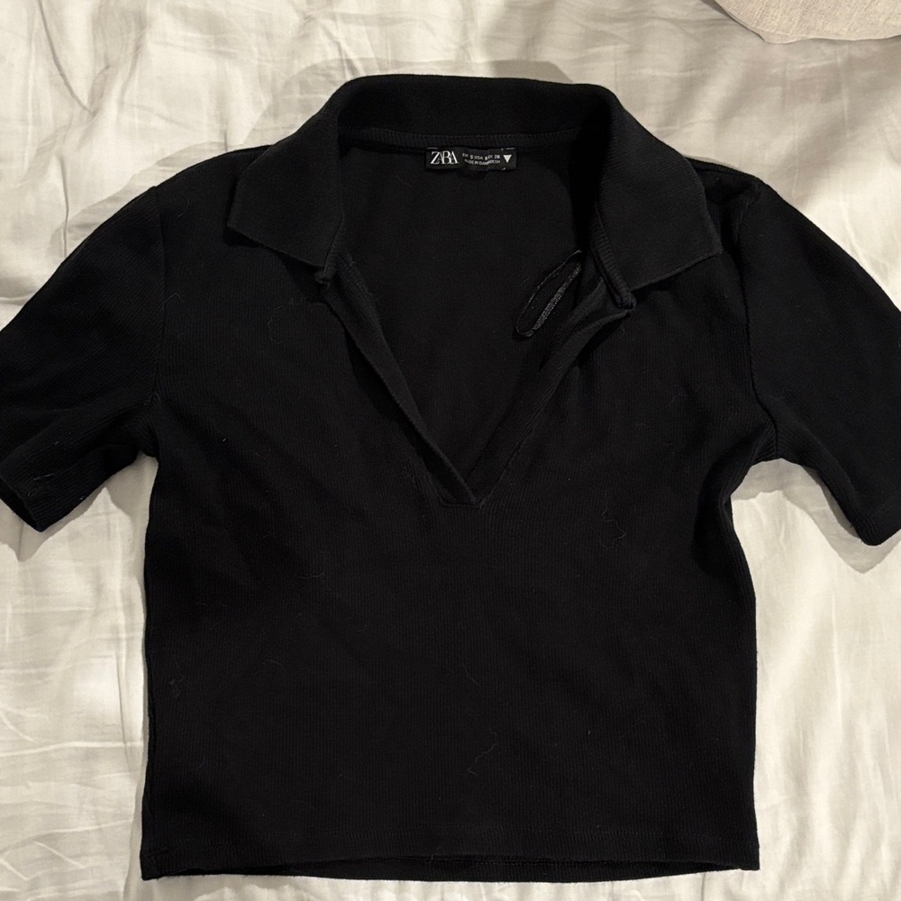 Zara Women's Short Sleeve Black Top